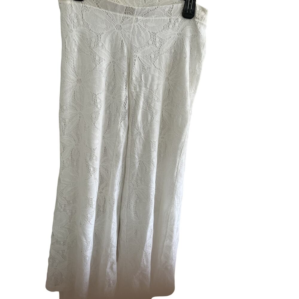 Crochet Cotton Flare Pants Junior Women S White Lined Hippie 70s Resort Beach